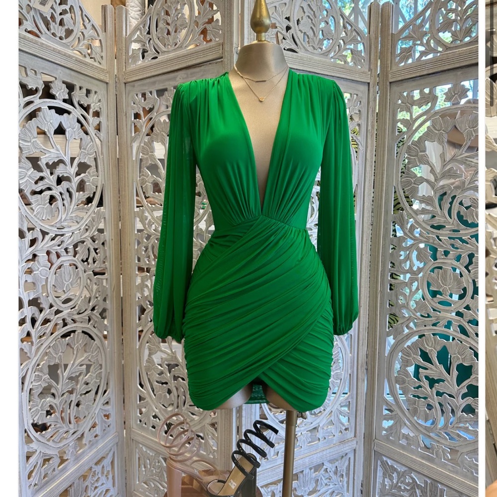 Green v neck dress
